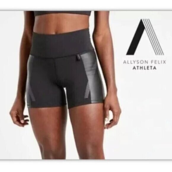 Athleta x Allyson Felix Legend Shortie Shorts 1x Plus Black Performance Biker - Picture 3 of 13